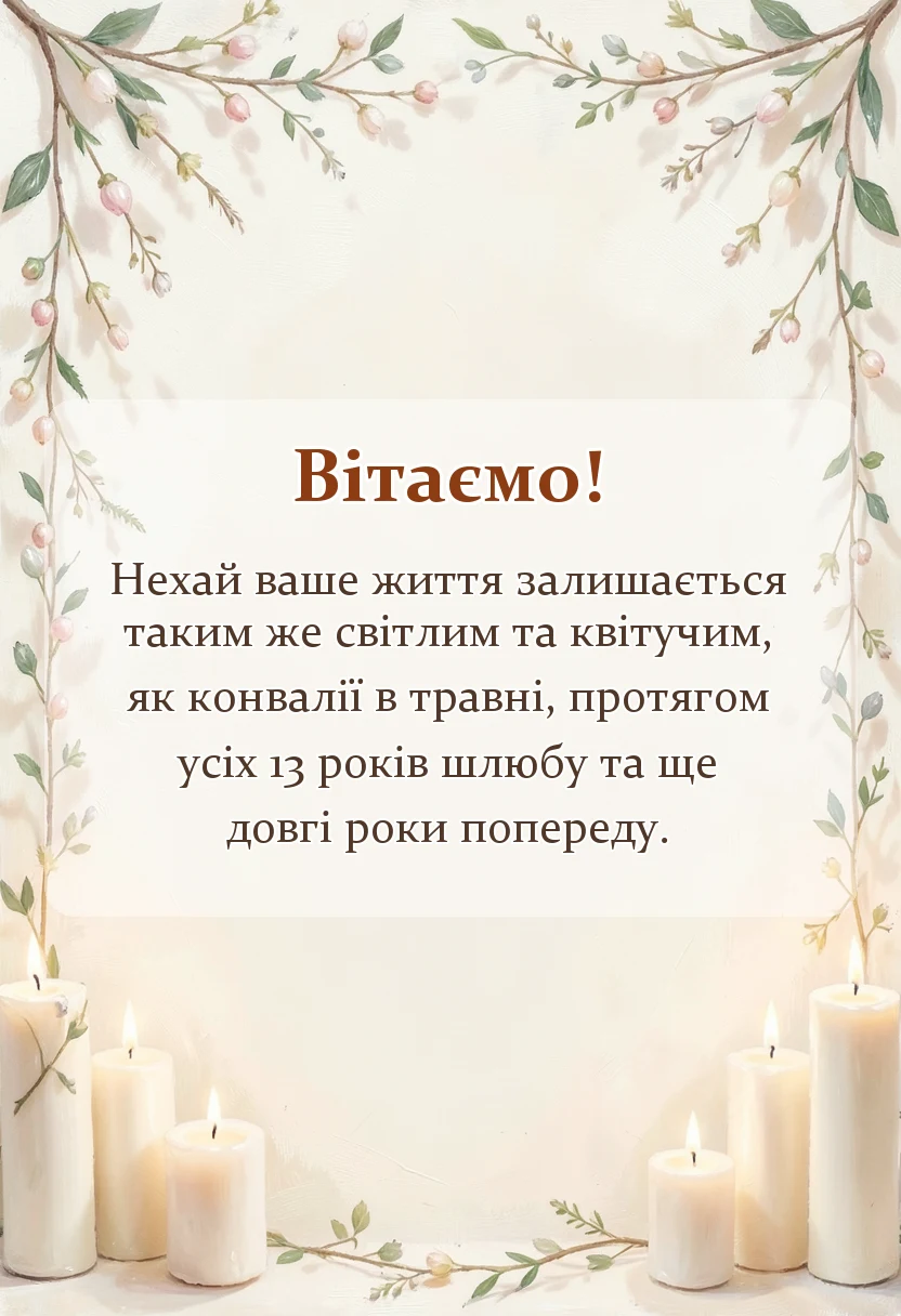 листівка з побажанням - привітання з ландишевим весіллям