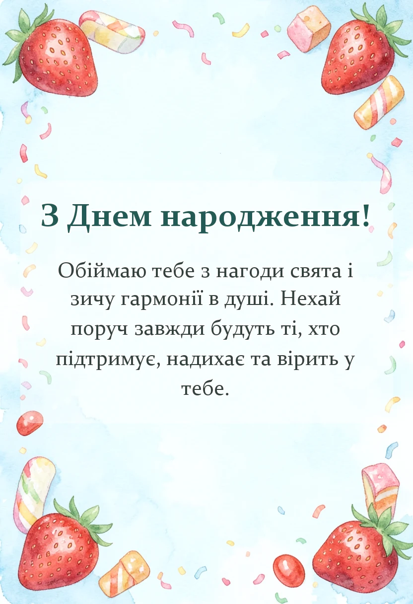 вітальна листівка - привітання з днем народження українською мовою