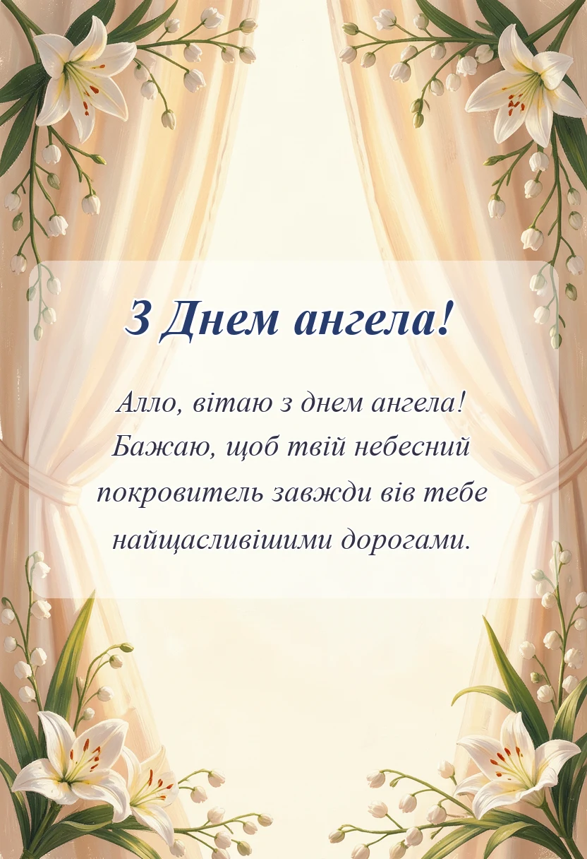 листівка з побажанням - привітання з днем ангела алла
