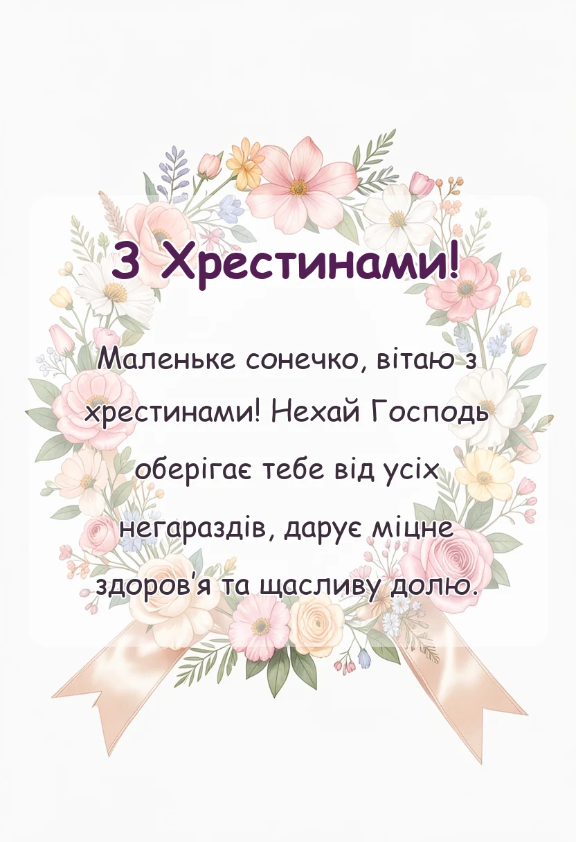 унікальна листівка - привітання з хрестинами від бабусі своїми словами