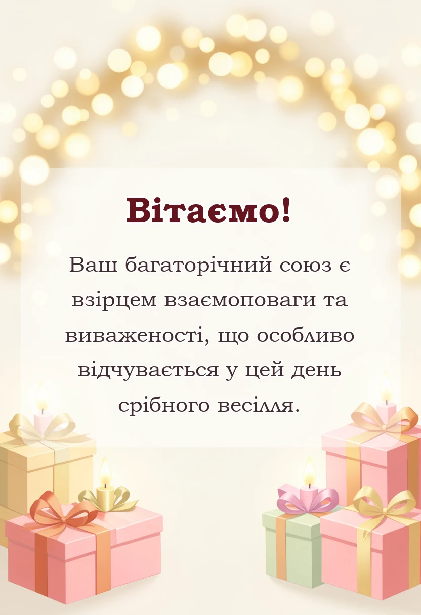 листівка з побажанням - привітання своїми словами на річницю весілля 25 років