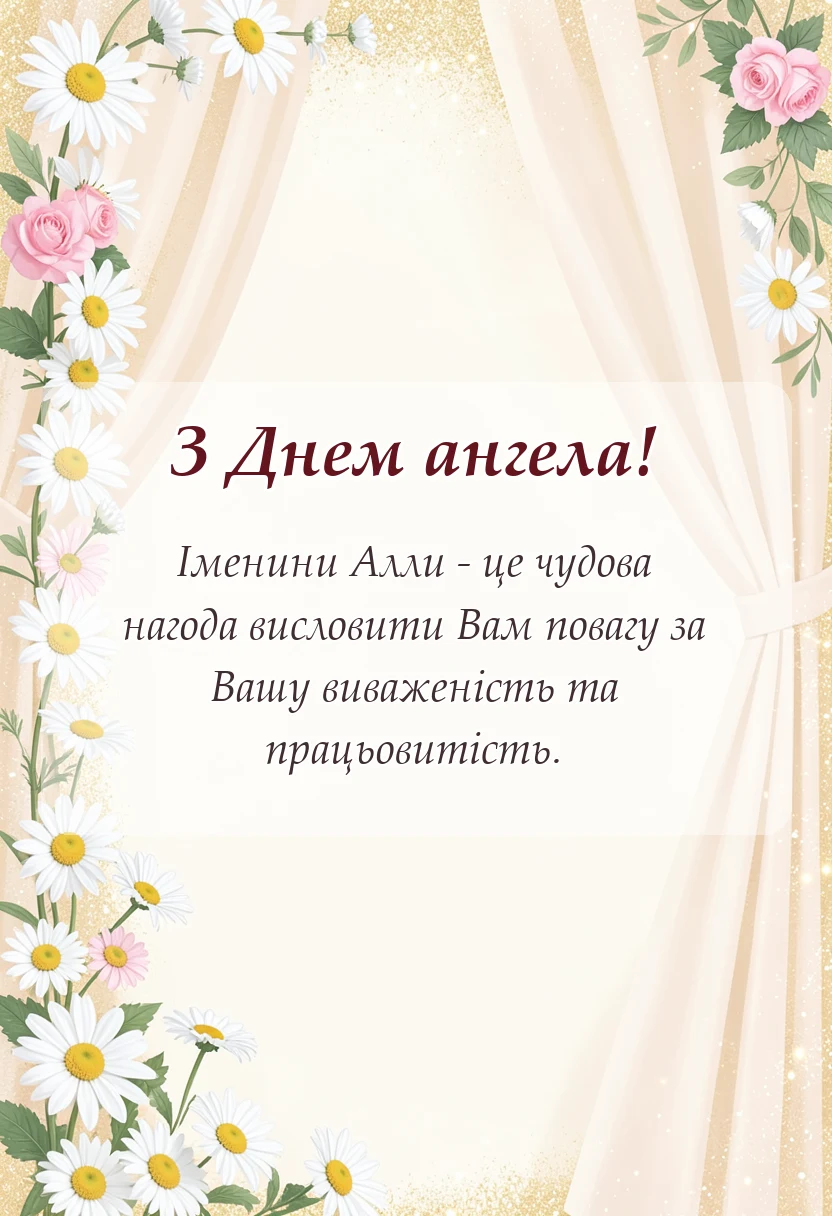 вітальна листівка - привітання з днем ангела алла