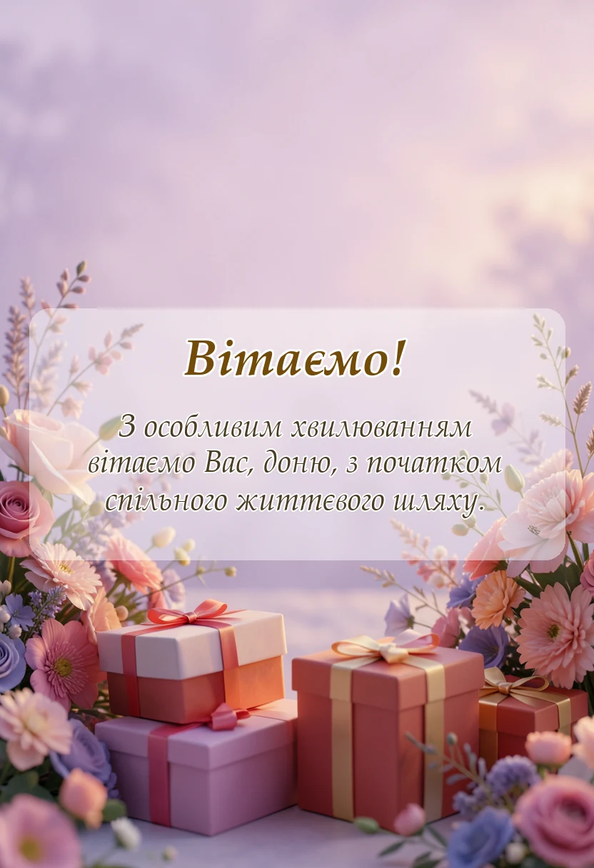 унікальна листівка - привітання з одруженням дочки своїми словами