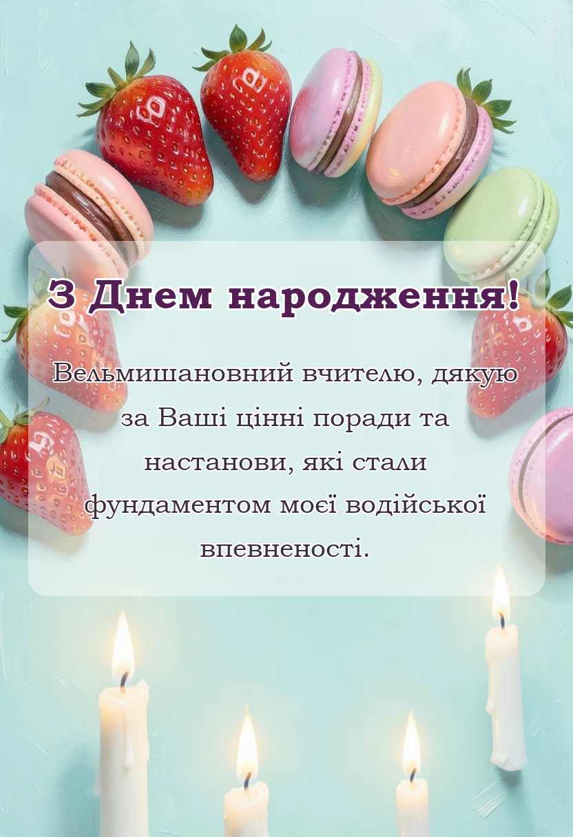 унікальна листівка - побажання інструктору з водіння