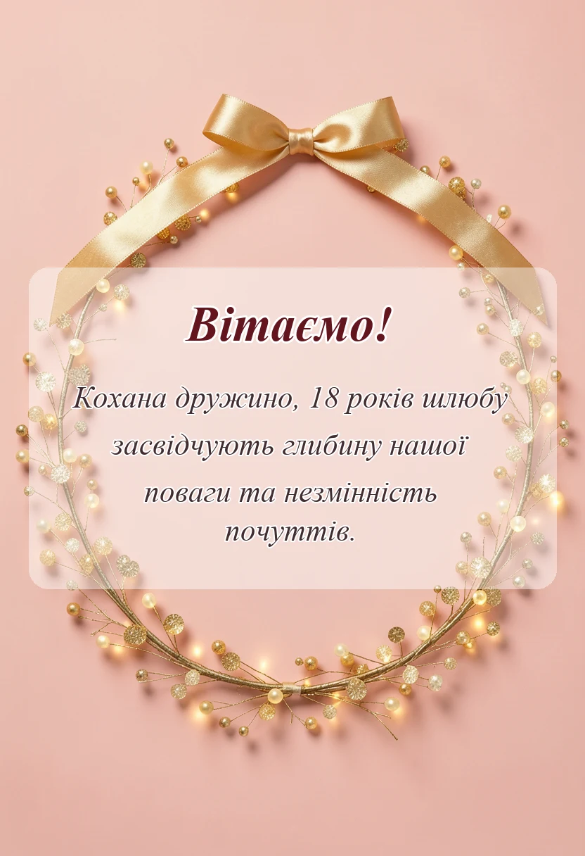красива листівка: привітання з 18 роками весілля дружині