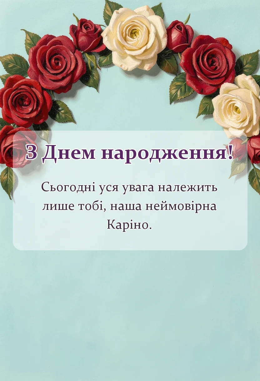 вітальна листівка - привітання з днем народження каріні