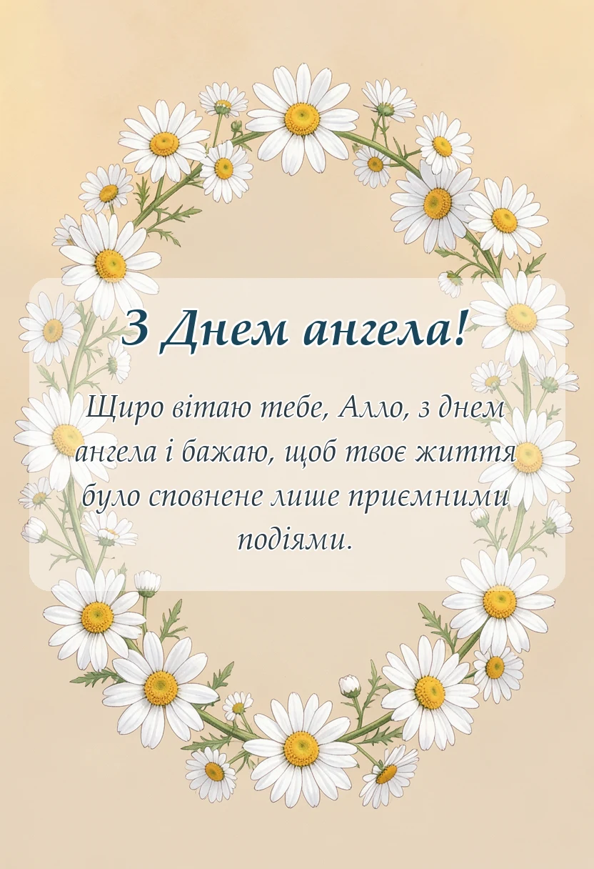 вітальна листівка - привітання з днем ангела алла