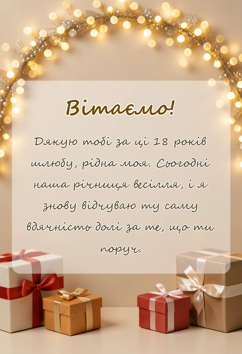 листівка з побажанням - привітання з 18 роками весілля дружині