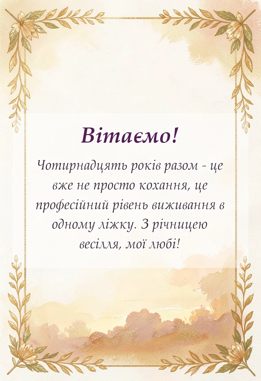 вітальна листівка - картинки з 14 роками весілля
