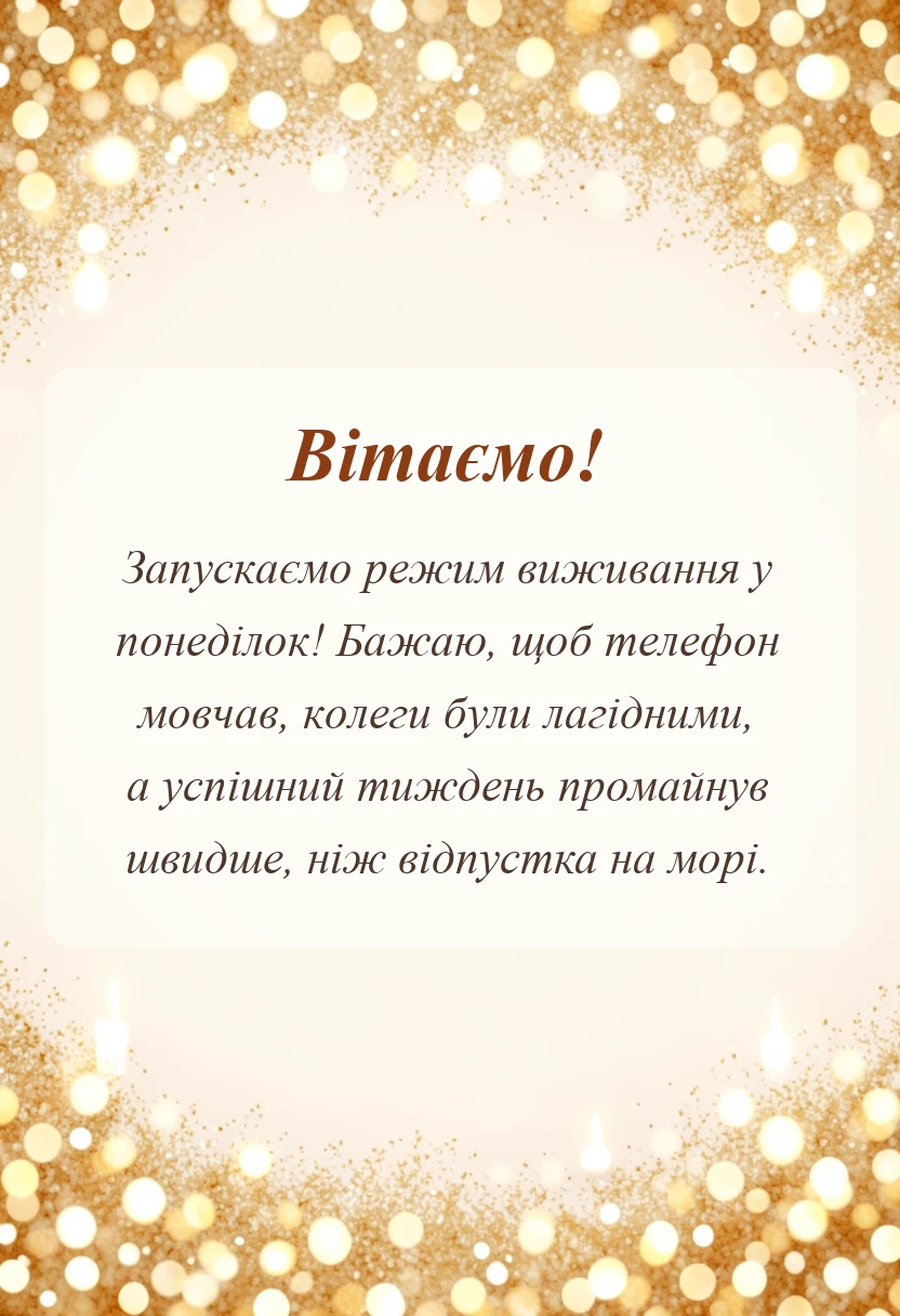 вітальна листівка - побажання мирного понеділка та вдалого тижня