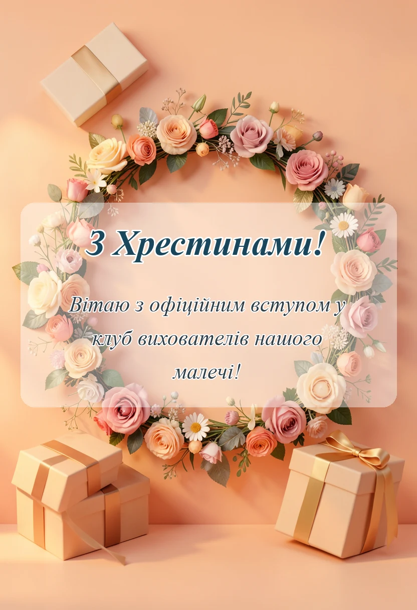 вітальна листівка - привітання з хрестинами від бабусі своїми словами