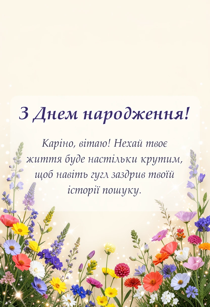 вітальна листівка - привітання з днем народження каріні