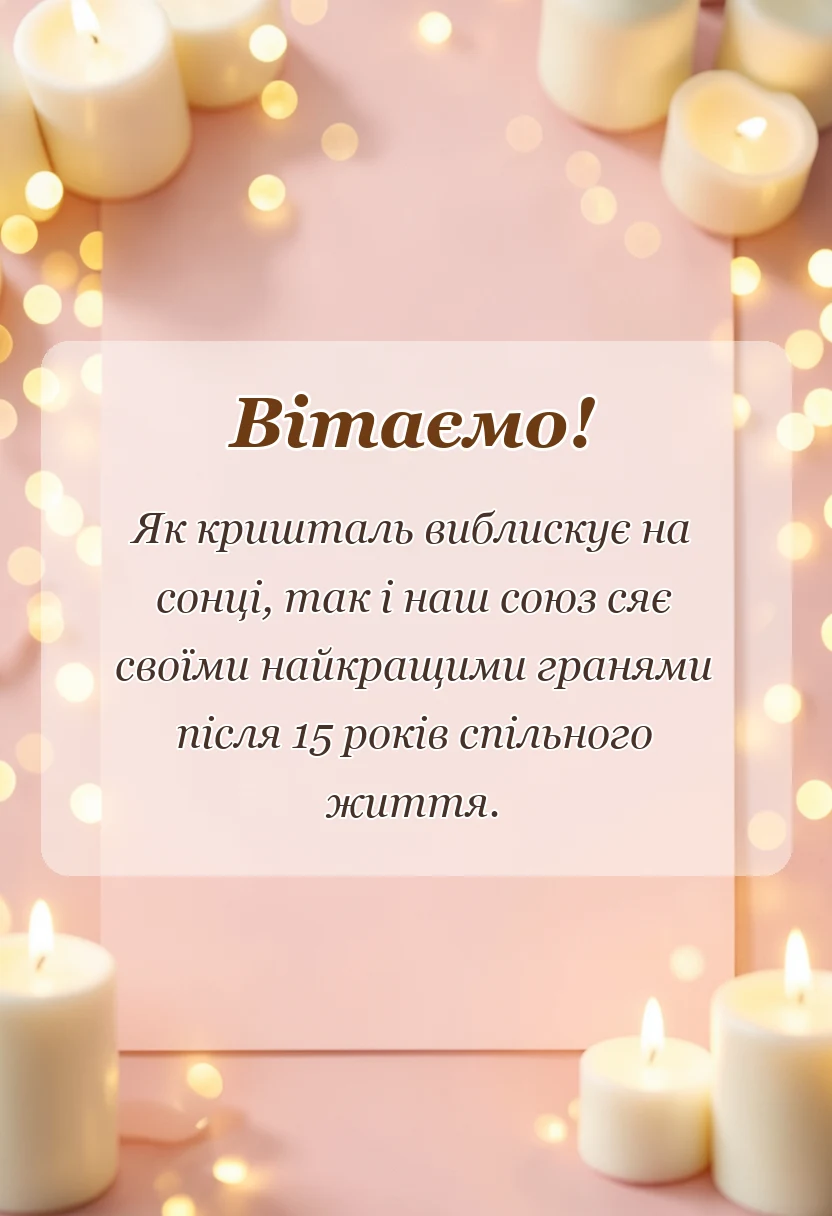 вітальна листівка - привітання чоловіку на кришталеве весілля своїми словами