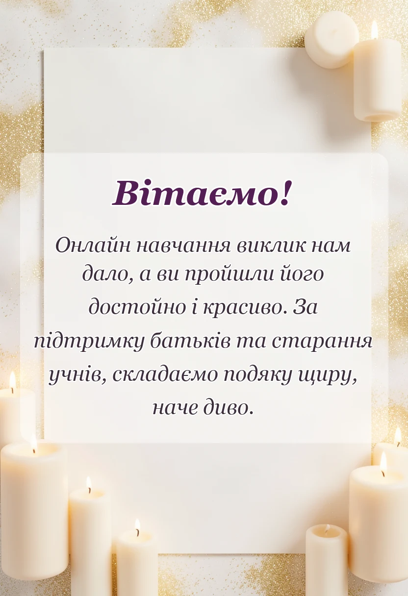 вітальна листівка - щира подяка батькам та учням за дистанційне навчання