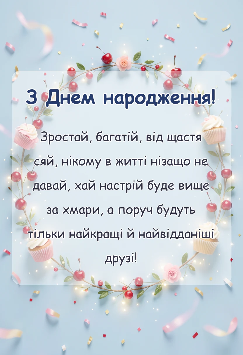 красива листівка: привітання з днем народження своїми словами прикольні