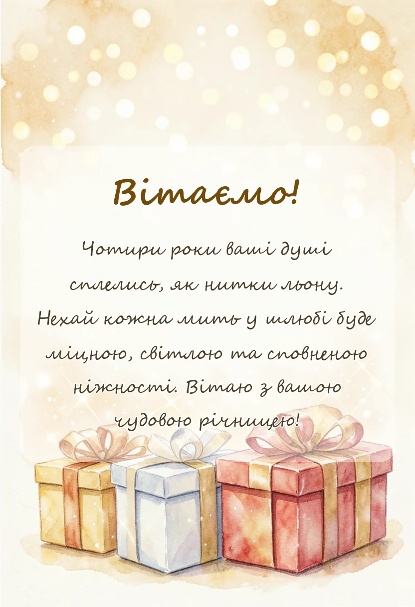 листівка з побажанням - лляне весілля привітання