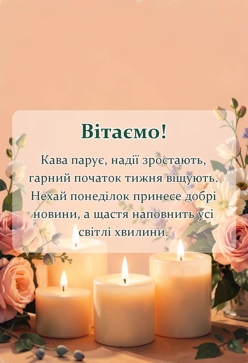 унікальна листівка - побажання мирного понеділка та вдалого тижня