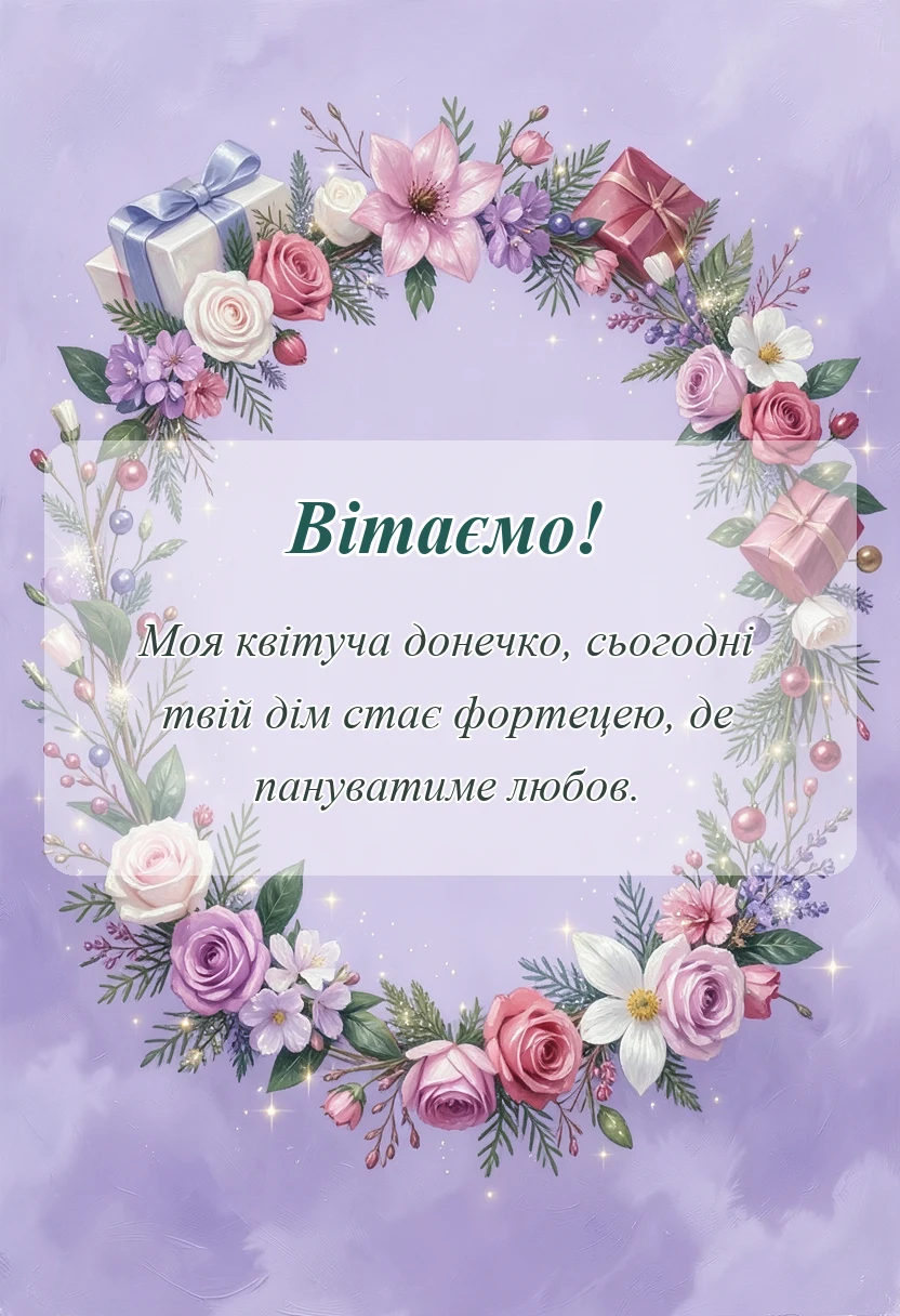 вітальна листівка - привітання з одруженням дочки