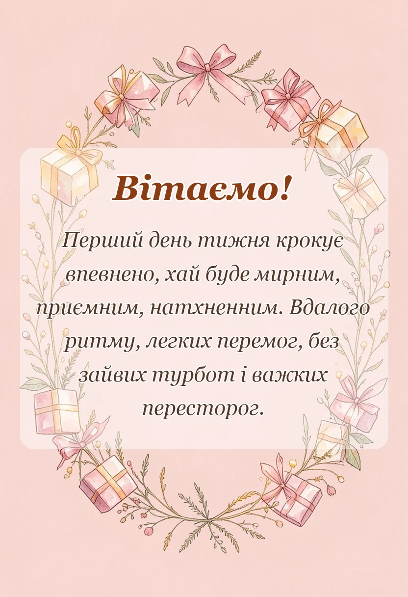 унікальна листівка - побажання мирного понеділка та вдалого тижня