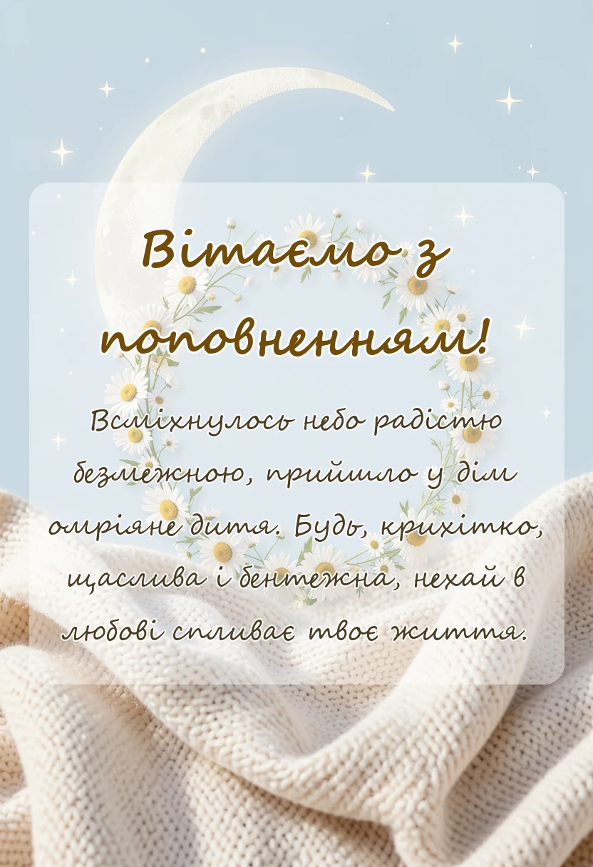 вітальна листівка - привітання з новонародженою донечкою