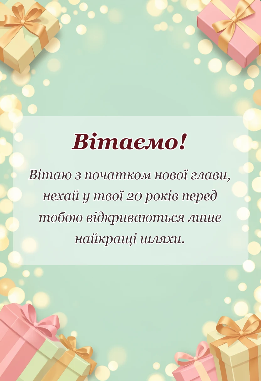 листівка з побажанням - привітання з 20-річчям чоловікові