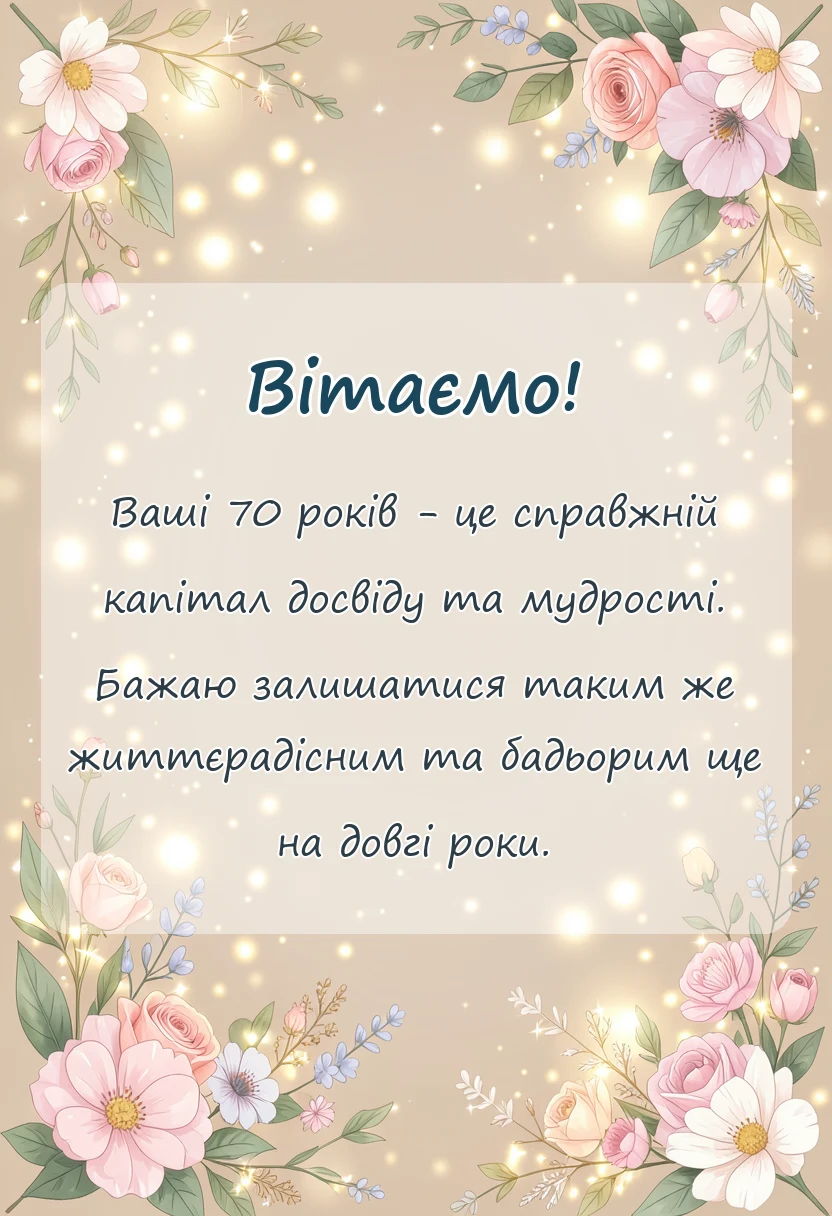 унікальна листівка - привітання з 70-річчям чоловікові