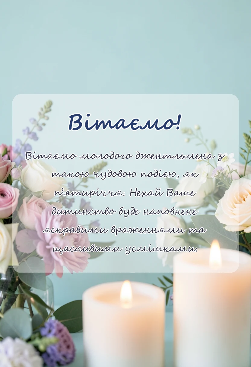 листівка з побажанням - привітання з днем народження 5 років хлопчику