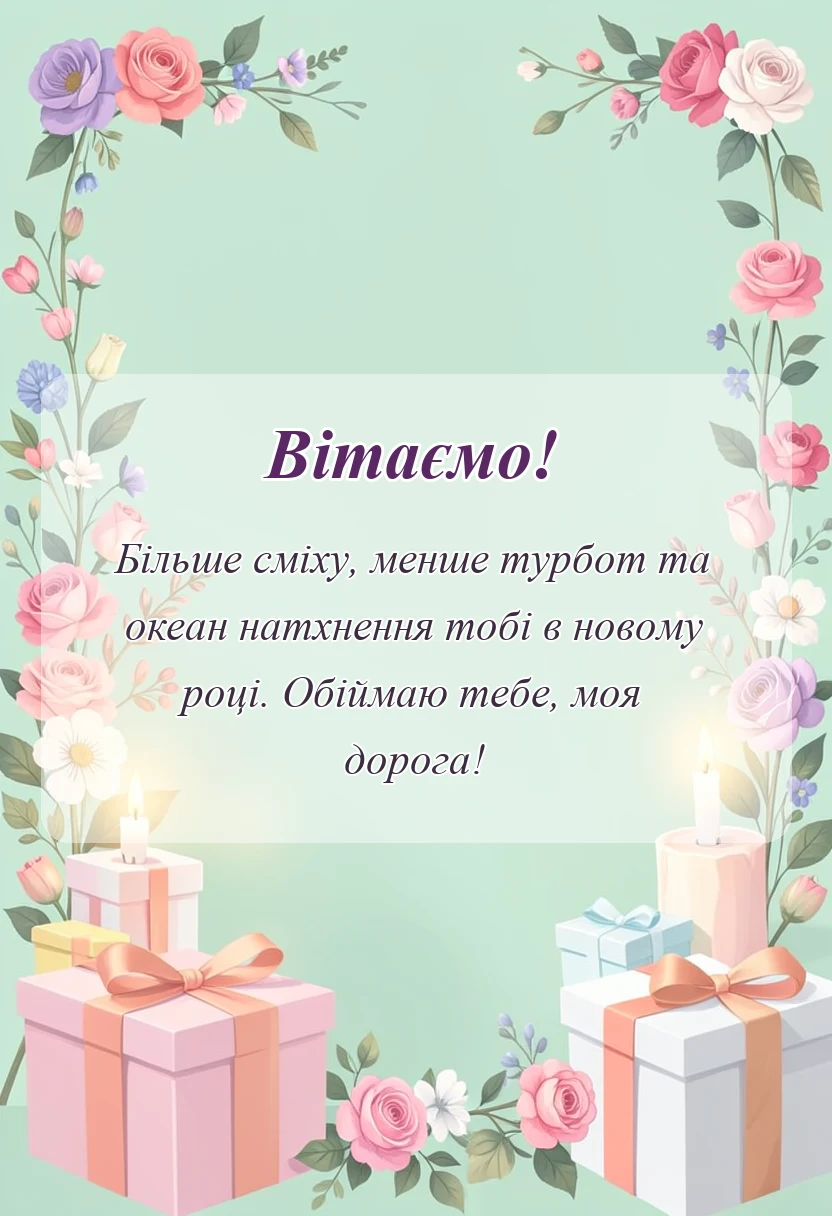листівка з побажанням - привітання подрузі з новим роком своїми словами