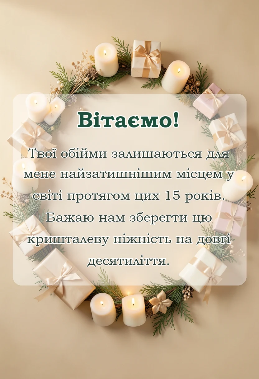 красива листівка: привітання чоловіку на кришталеве весілля