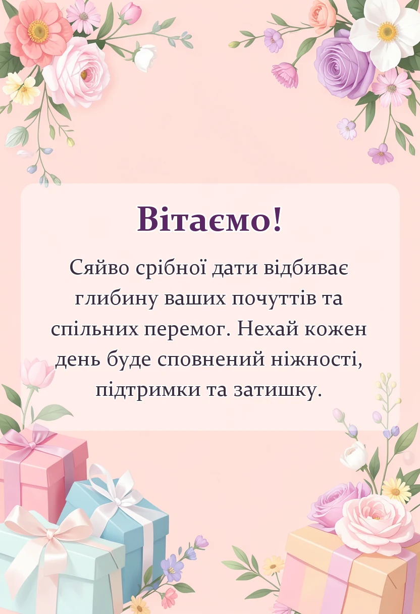 святкова картинка: привітання ідеї подарунки срібне весілля 25 років
