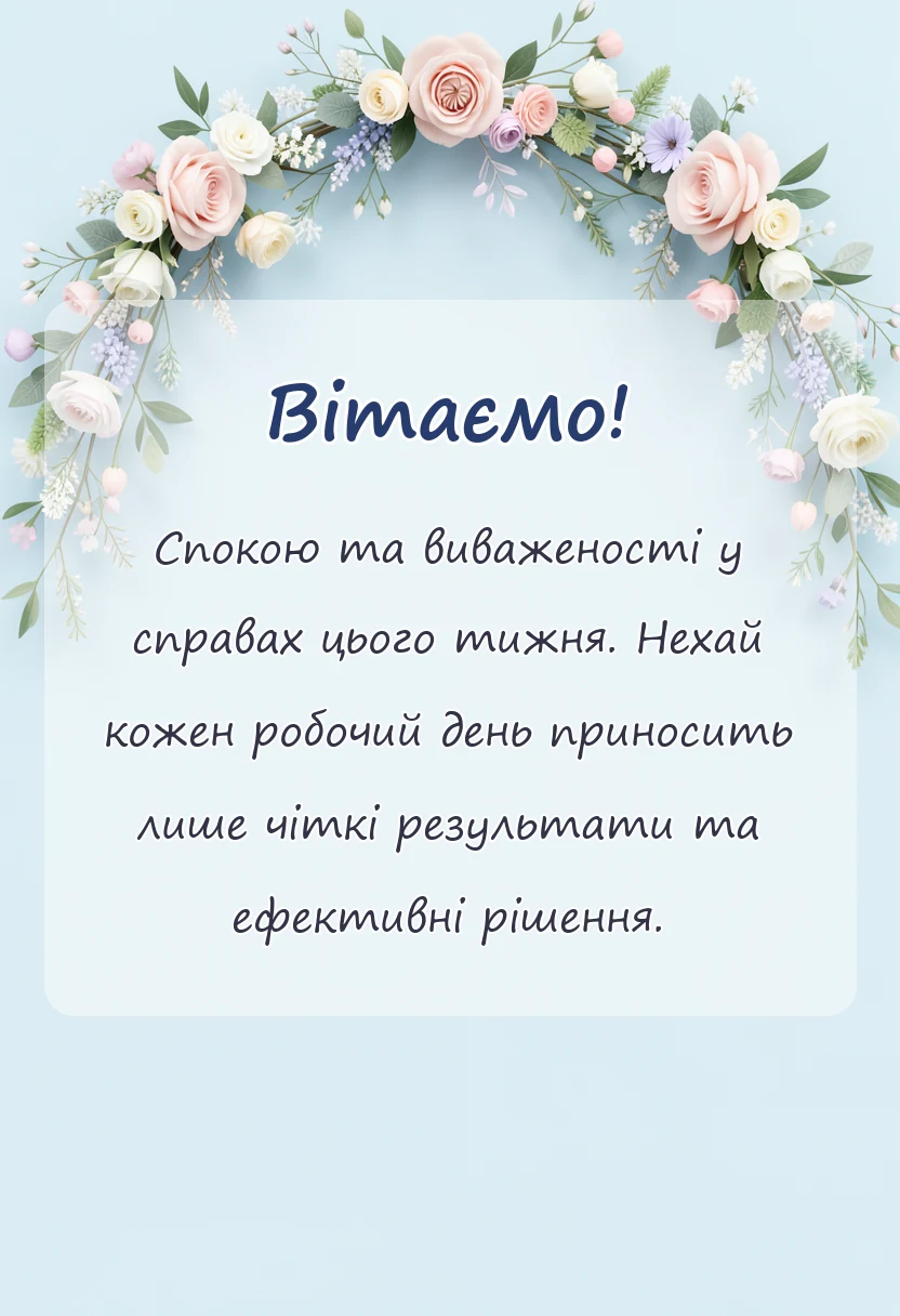 красива листівка: побажання мирного понеділка та вдалого тижня