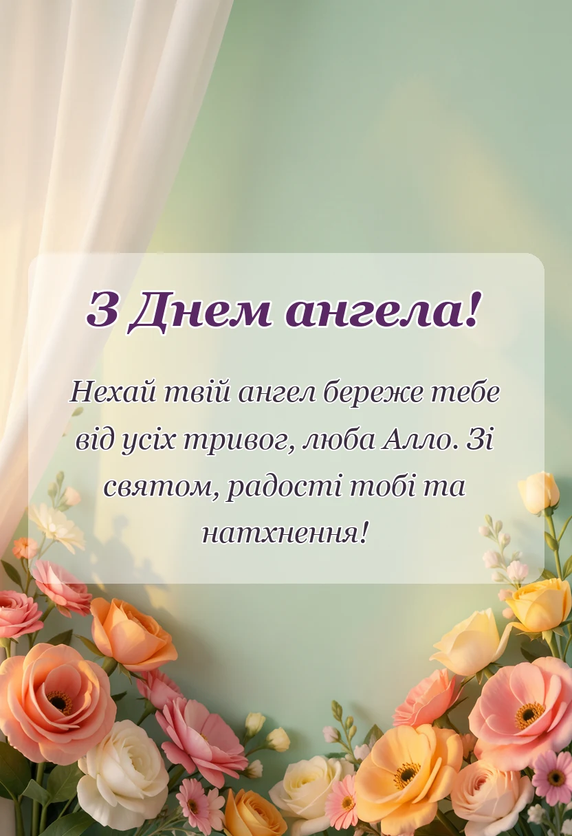 вітальна листівка - привітання з днем ангела алла