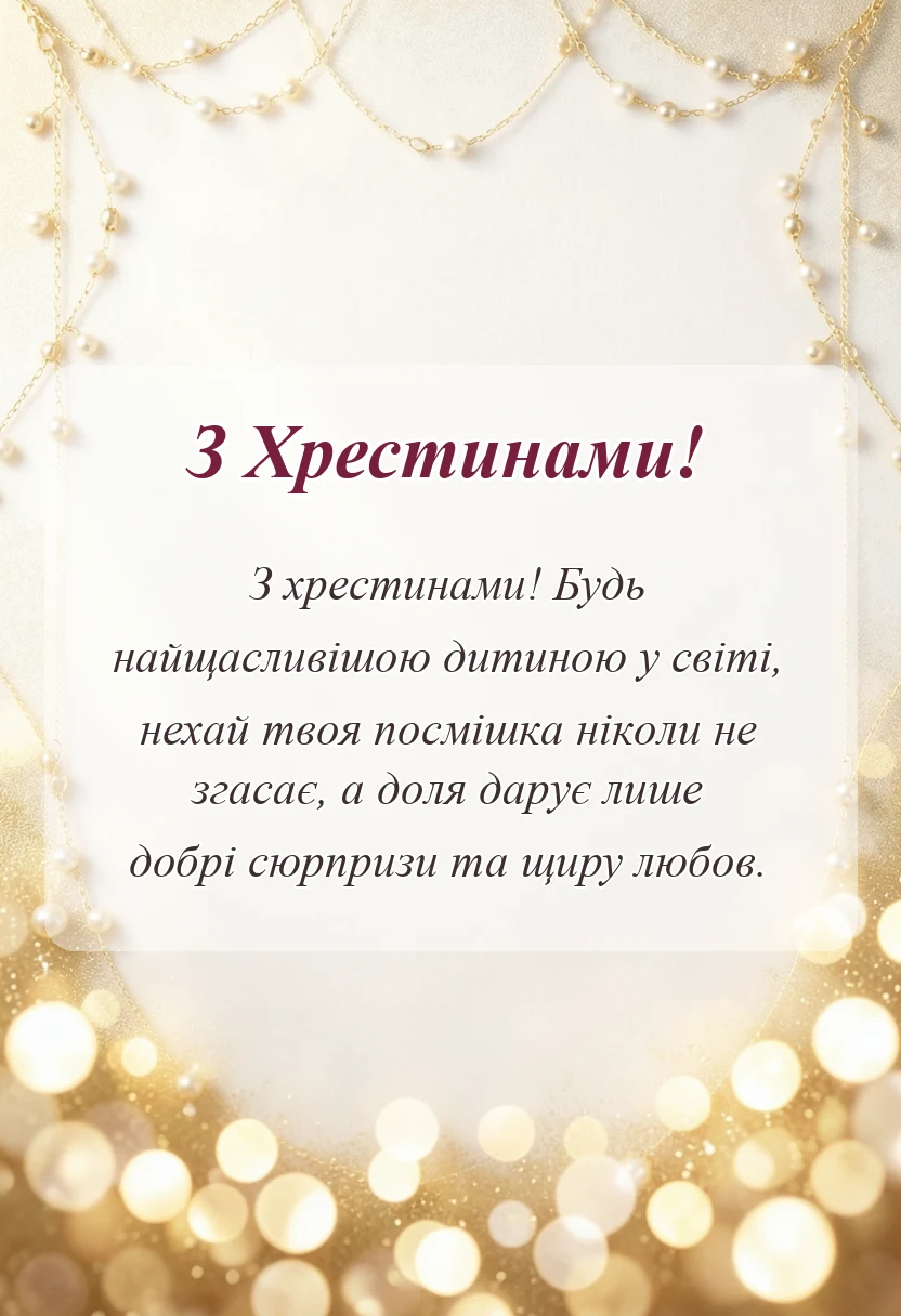 вітальна листівка - привітання з хрестинами від бабусі своїми словами