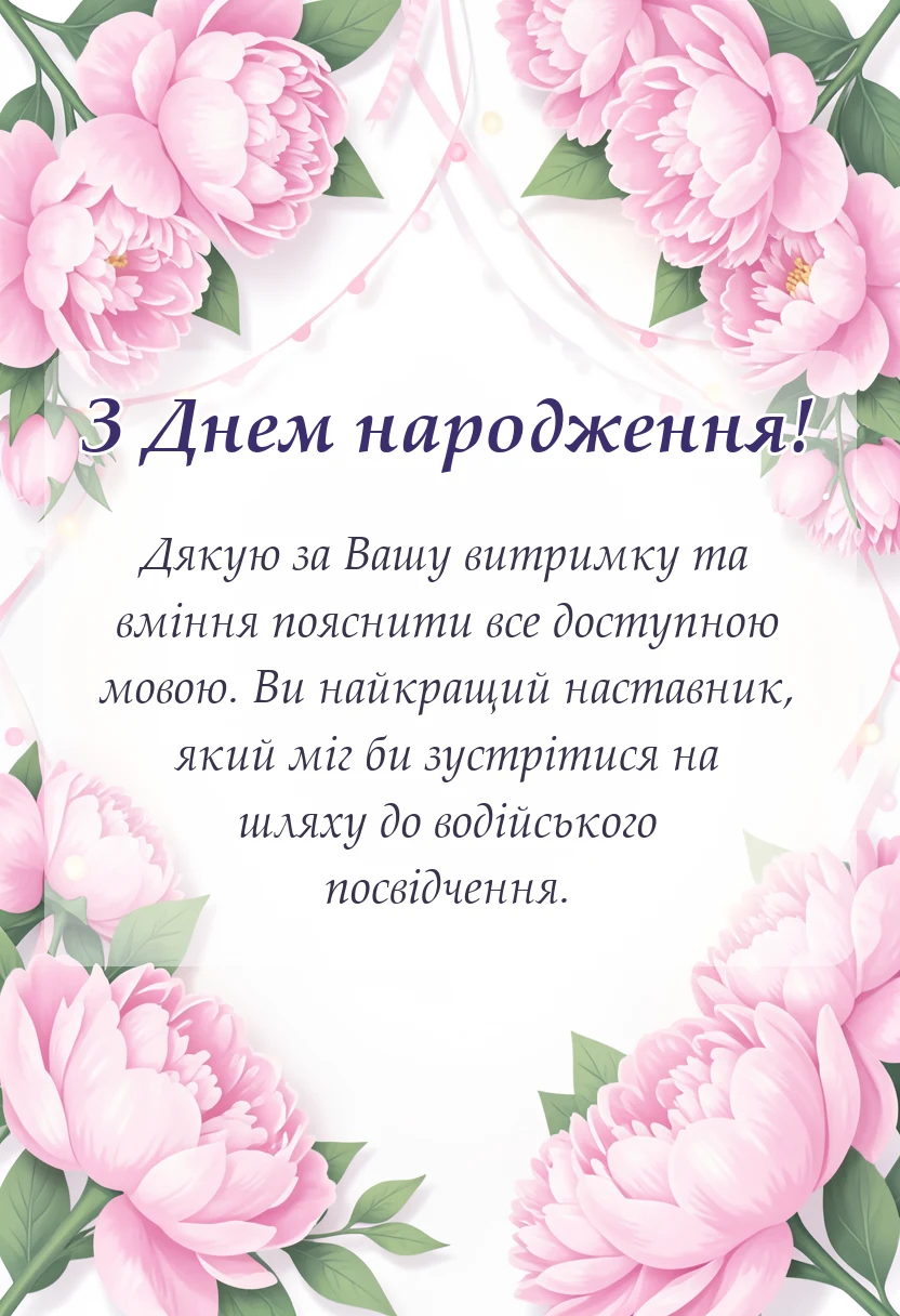 листівка з побажанням - побажання інструктору з водіння