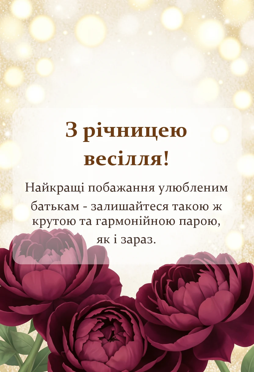 красива листівка: привітання дітей з річницею весілля