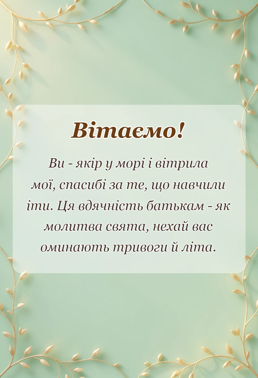 вітальна листівка - подяка батькам українською