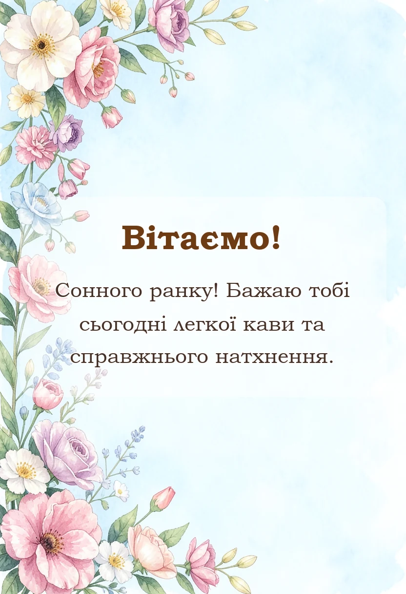 унікальна листівка - листівки привітання з добрим ранком