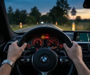 Водій керує автомобілем, зображення інтер'єру машини.