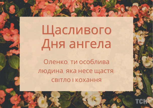 Привітання з днем ангела Оленко на фоні квітів